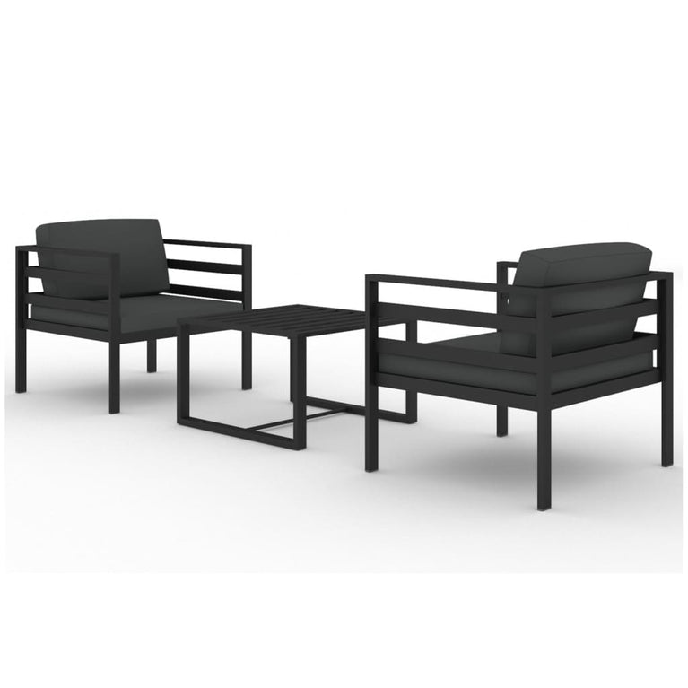 3-delige Loungeset met kussens aluminium antracietkleurig