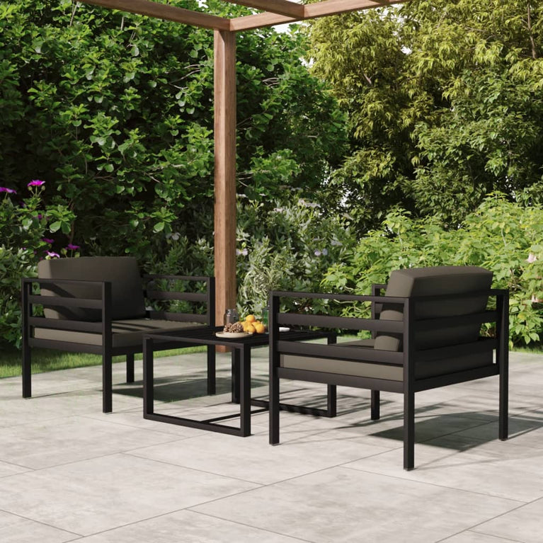 3-delige Loungeset met kussens aluminium antracietkleurig