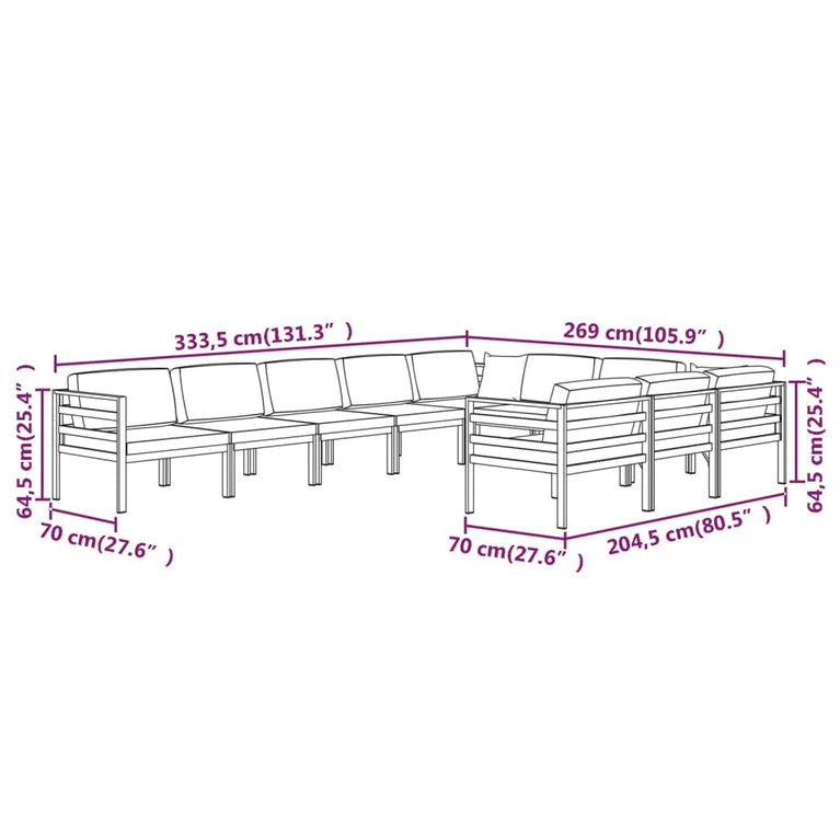 10-delige Loungeset met kussens aluminium antracietkleurig