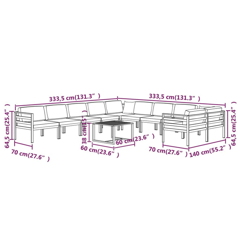 11-delige Loungeset met kussens aluminium antracietkleurig
