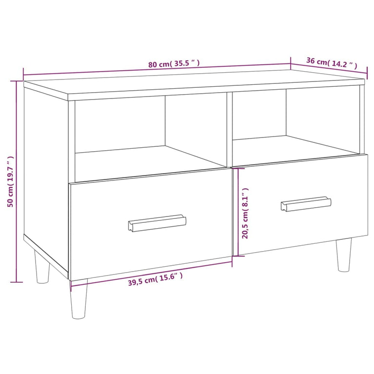 Tv-meubel 80x36x50 cm bewerkt hout wit