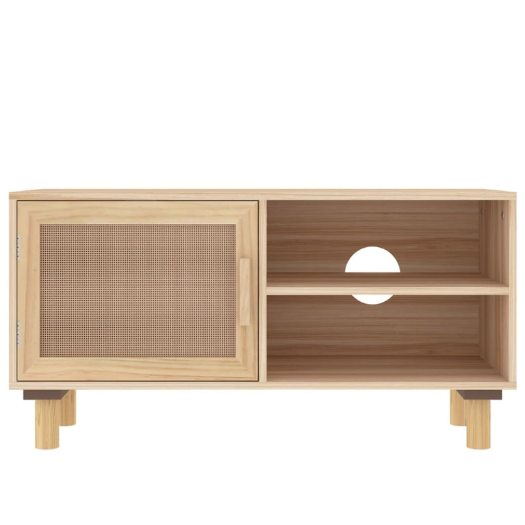 Tv-meubel 80x30x40 cm massief grenenhout en rattan bruin