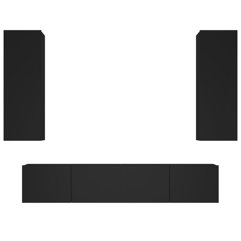 4-delige Tv-meubelset bewerkt hout zwart