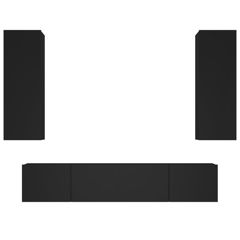 4-delige Tv-meubelset bewerkt hout zwart