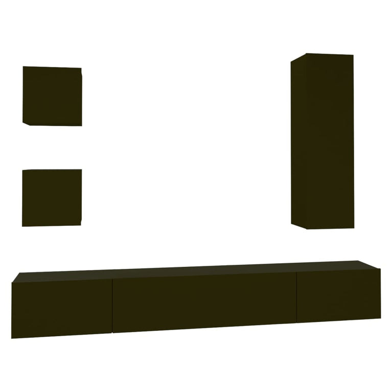 5-delige Tv-meubelset bewerkt hout zwart