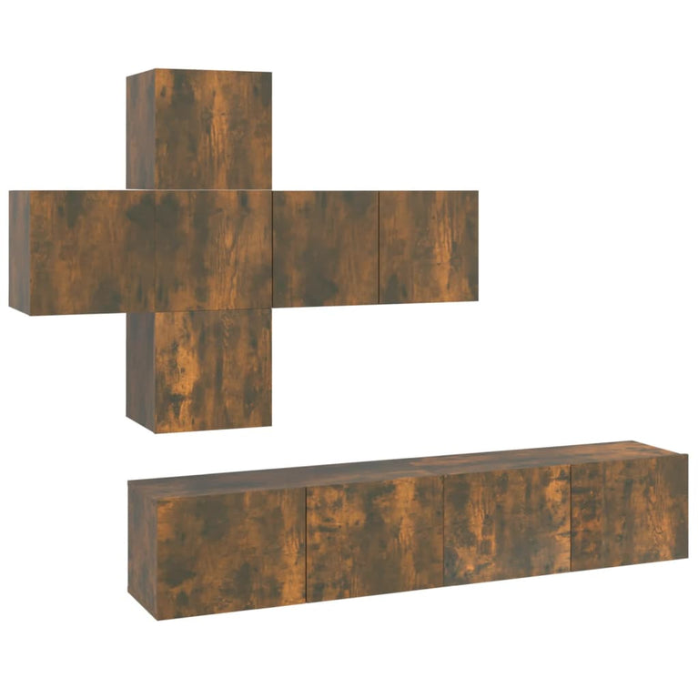 7-delige Tv-meubelset bewerkt hout gerookt eikenkleurig