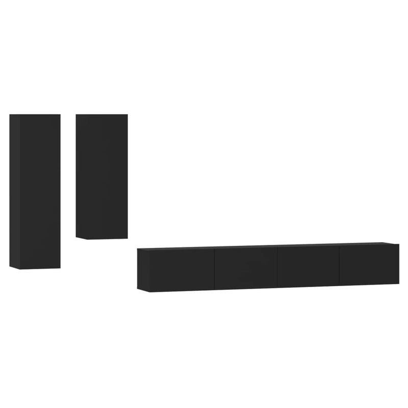 4-delige Tv-meubelset bewerkt hout zwart