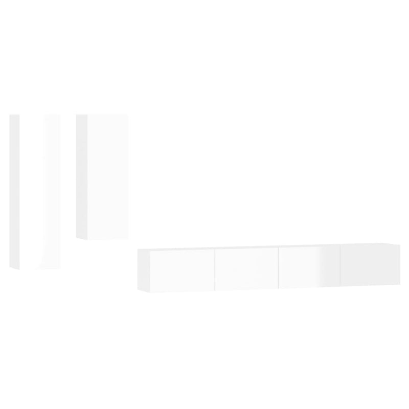 4-delige Tv-meubelset bewerkt hout hoogglans wit
