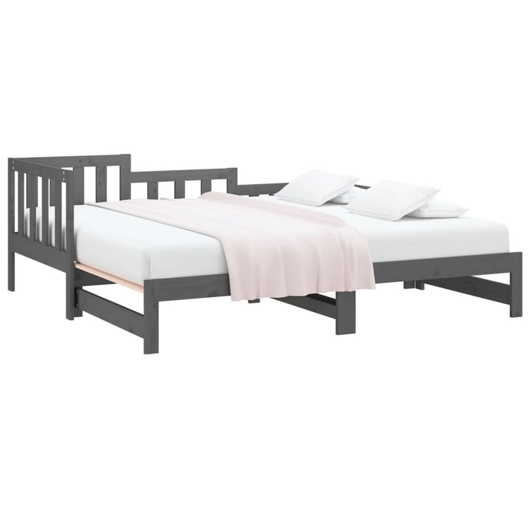 Slaapbank uitschuifbaar massief grenenhout grijs 2x(90x190) cm