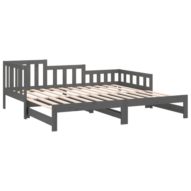 Slaapbank uitschuifbaar massief grenenhout grijs 2x(90x190) cm