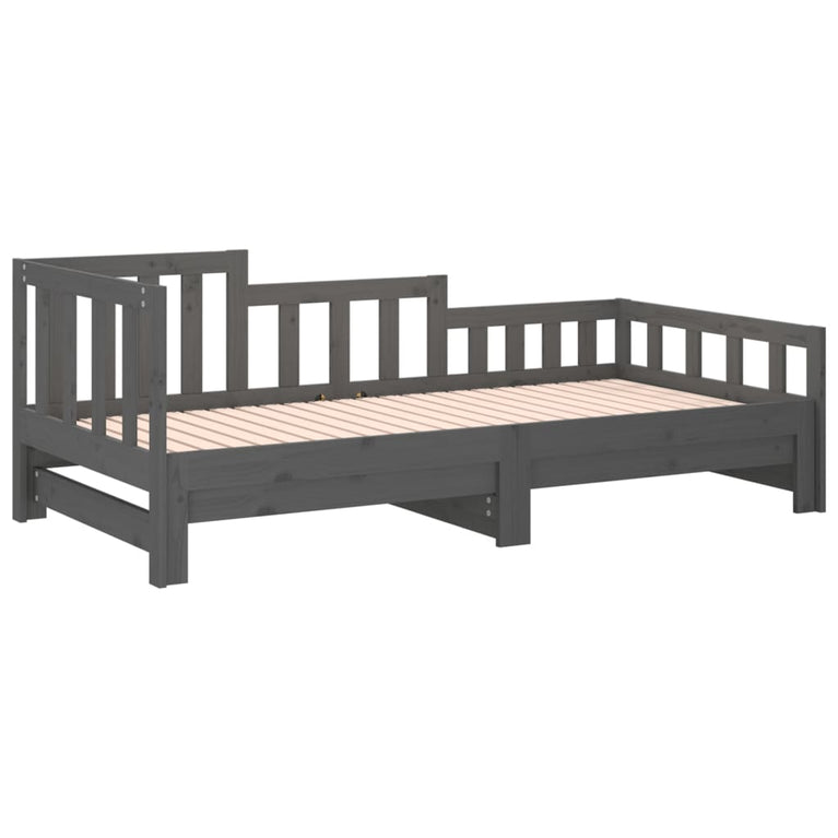 Slaapbank uitschuifbaar massief grenenhout grijs 2x(90x190) cm