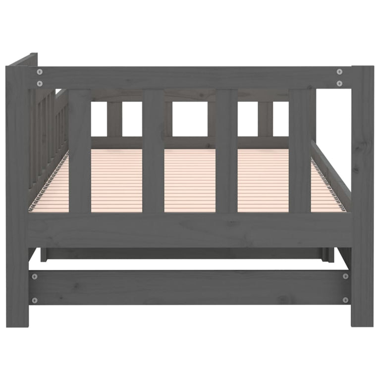Slaapbank uitschuifbaar massief grenenhout grijs 2x(90x190) cm
