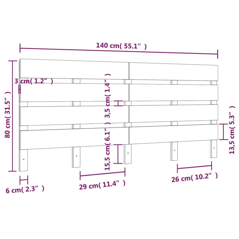 Hoofdbord 140x3x80 cm massief grenenhout wit