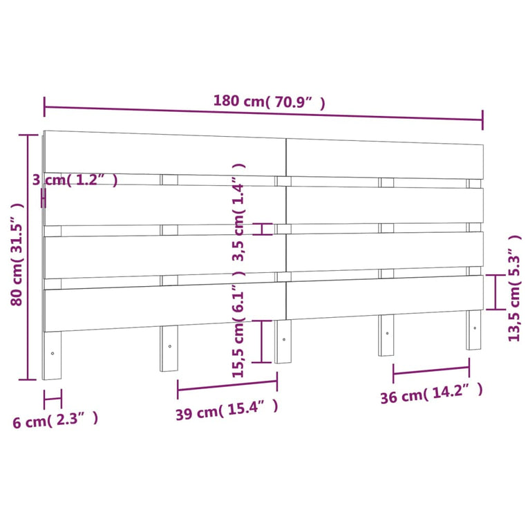 Hoofdbord 180x3x80 cm massief grenenhout wit