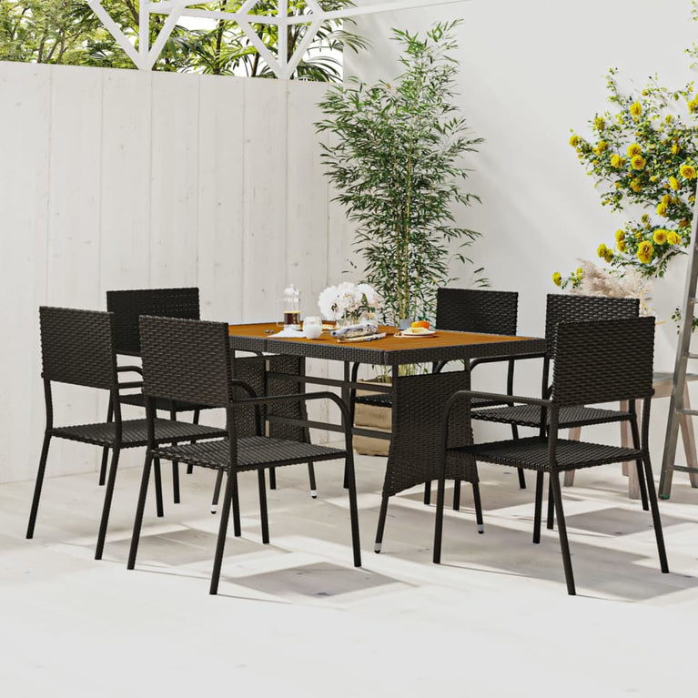 7-delige Tuinset poly rattan zwart