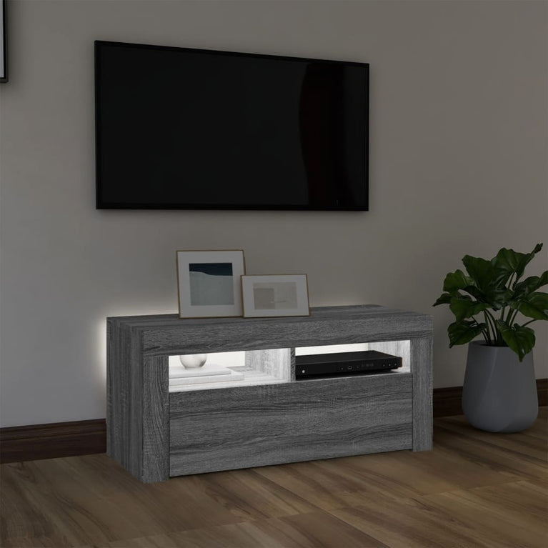 Tv-meubel met LED-verlichting 90x35x40 cm grijs sonoma eiken
