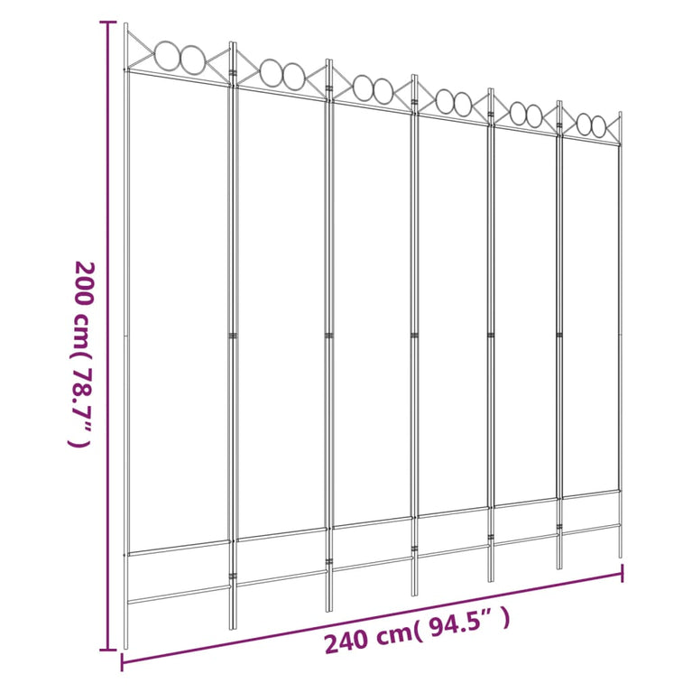 Kamerscherm met 6 panelen 240x200 cm stof wit
