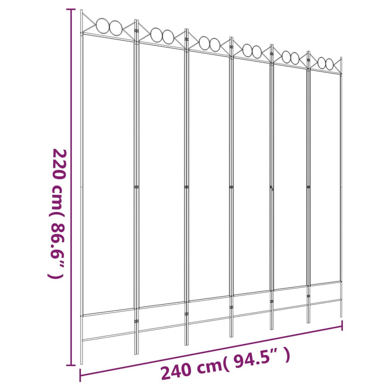 Kamerscherm met 6 panelen 240x220 cm stof wit