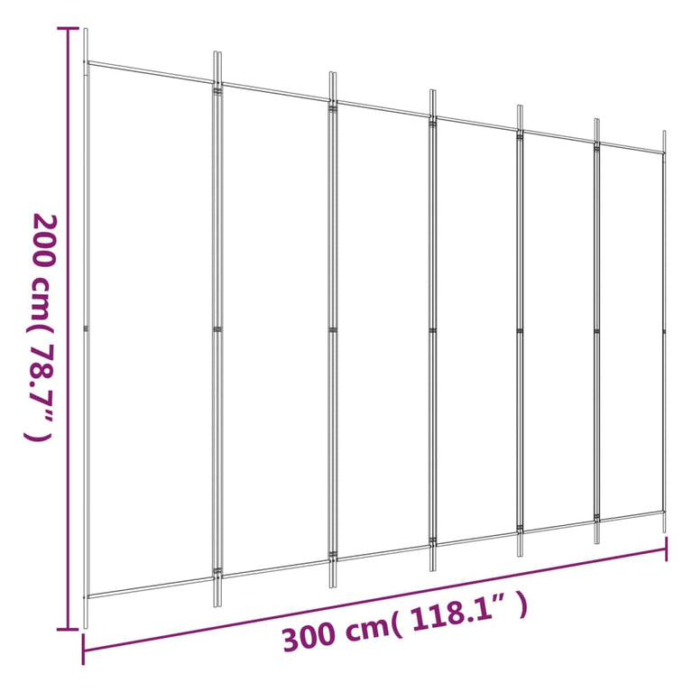 Kamerscherm met 6 panelen 300x200 cm stof zwart