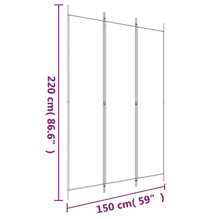 Kamerscherm met 3 panelen 150x220 cm stof wit