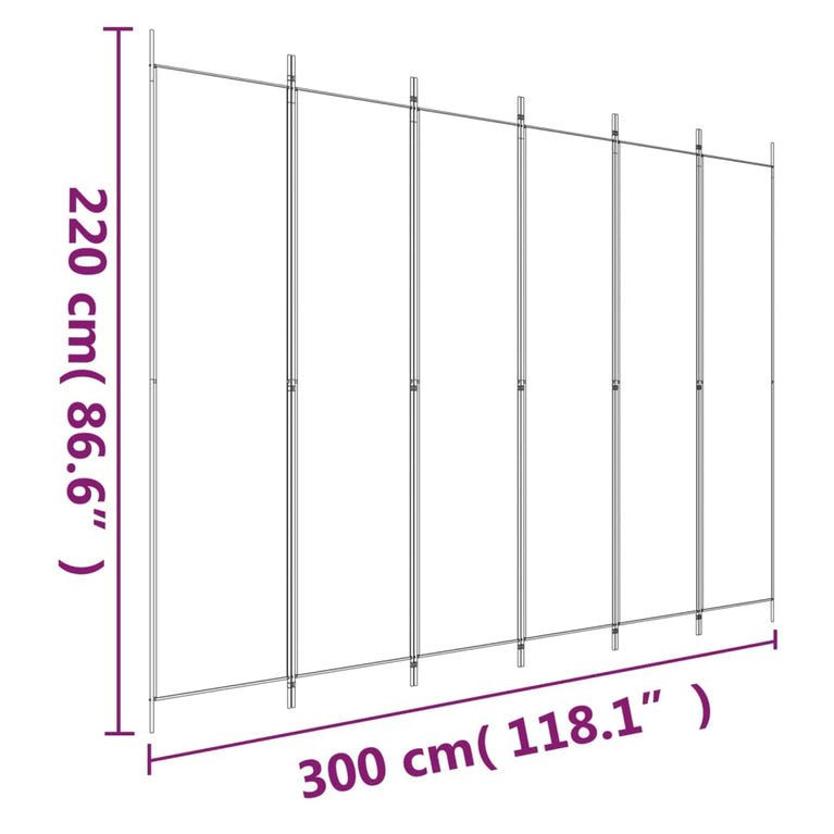 Kamerscherm met 6 panelen 300x220 cm stof zwart