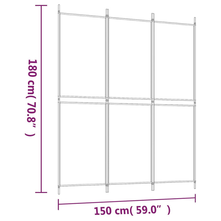 Kamerscherm met 3 panelen 150x180 cm stof wit