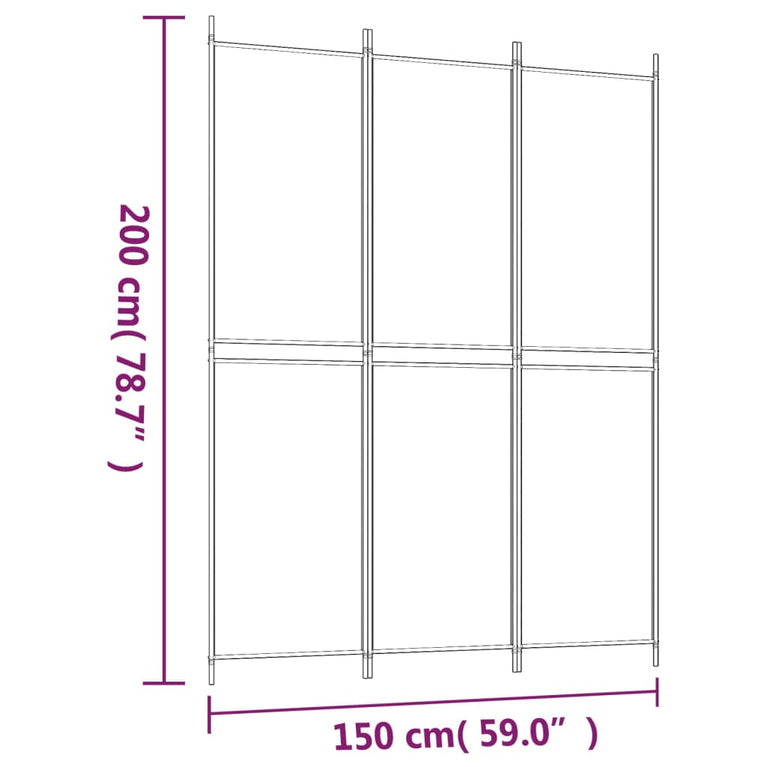 Kamerscherm met 3 panelen 150x200 cm stof wit