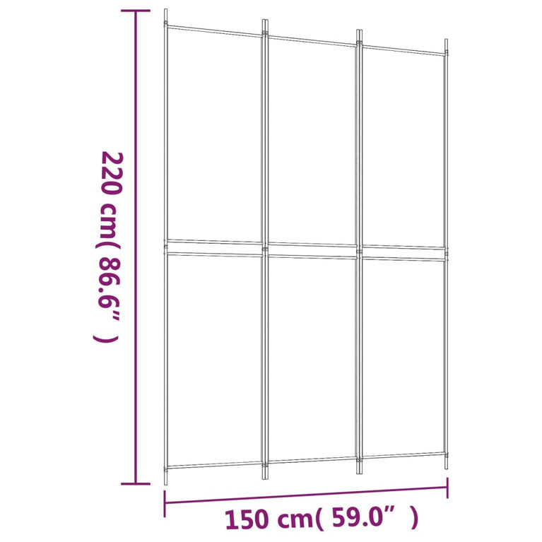 Kamerscherm met 3 panelen 150x220 cm stof wit