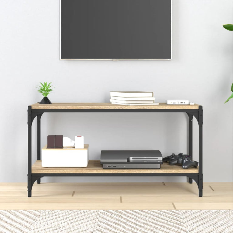 Tv-meubel 80x33x41 cm bewerkt hout en staal sonoma eikenkleurig
