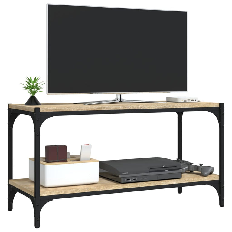 Tv-meubel 80x33x41 cm bewerkt hout en staal sonoma eikenkleurig