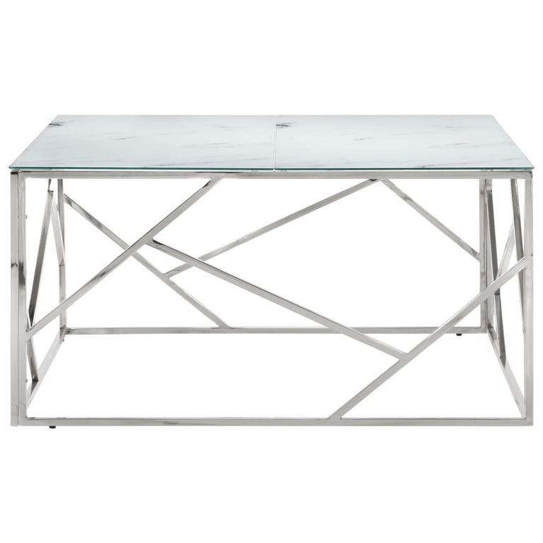 Salontafel roestvrijstaal en gehard glas zilverkleurig