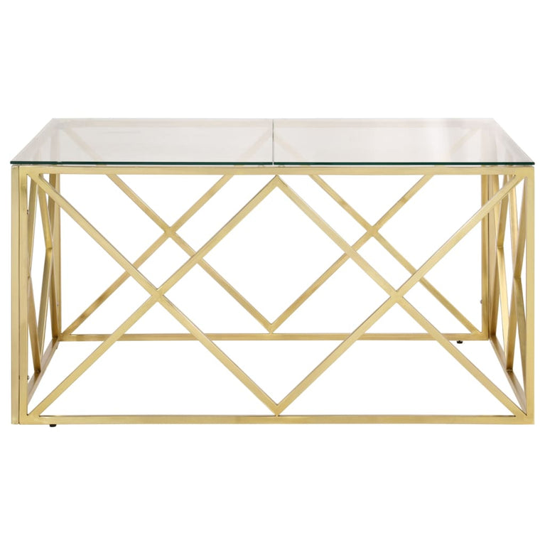 Salontafel roestvrijstaal en gehard glas goudkleurig