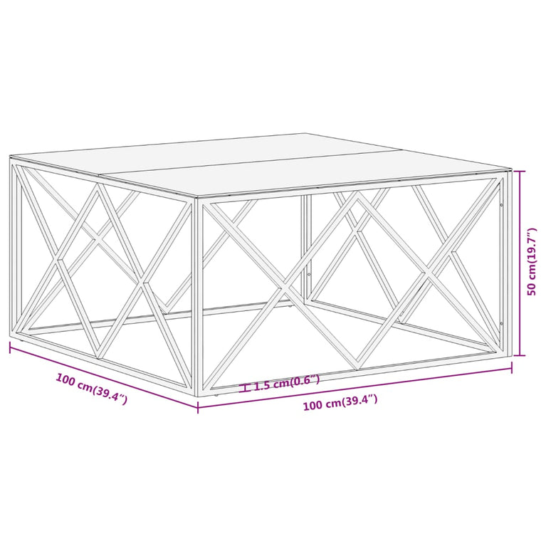 Salontafel roestvrijstaal en gehard glas goudkleurig