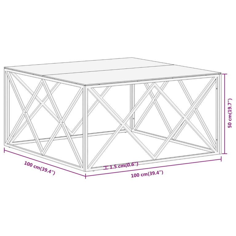 Salontafel roestvrijstaal en gehard glas goudkleurig