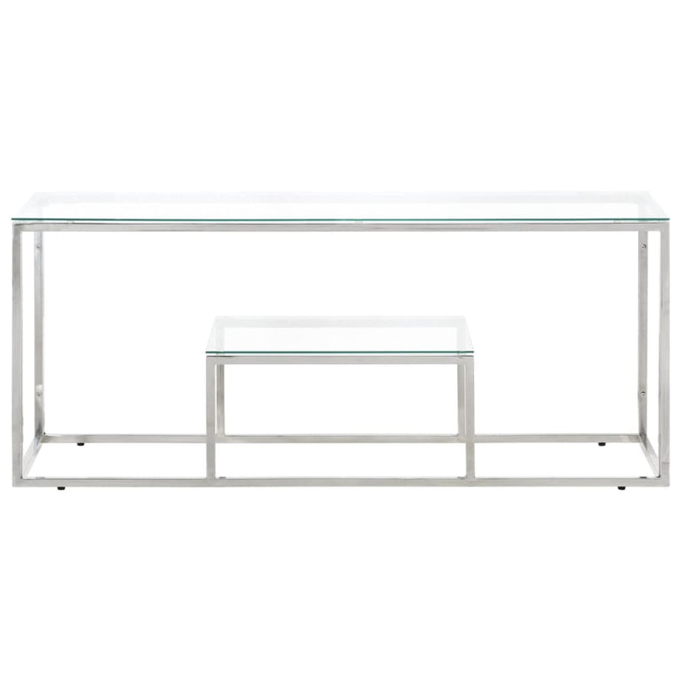 Salontafel roestvrijstaal en gehard glas zilverkleurig