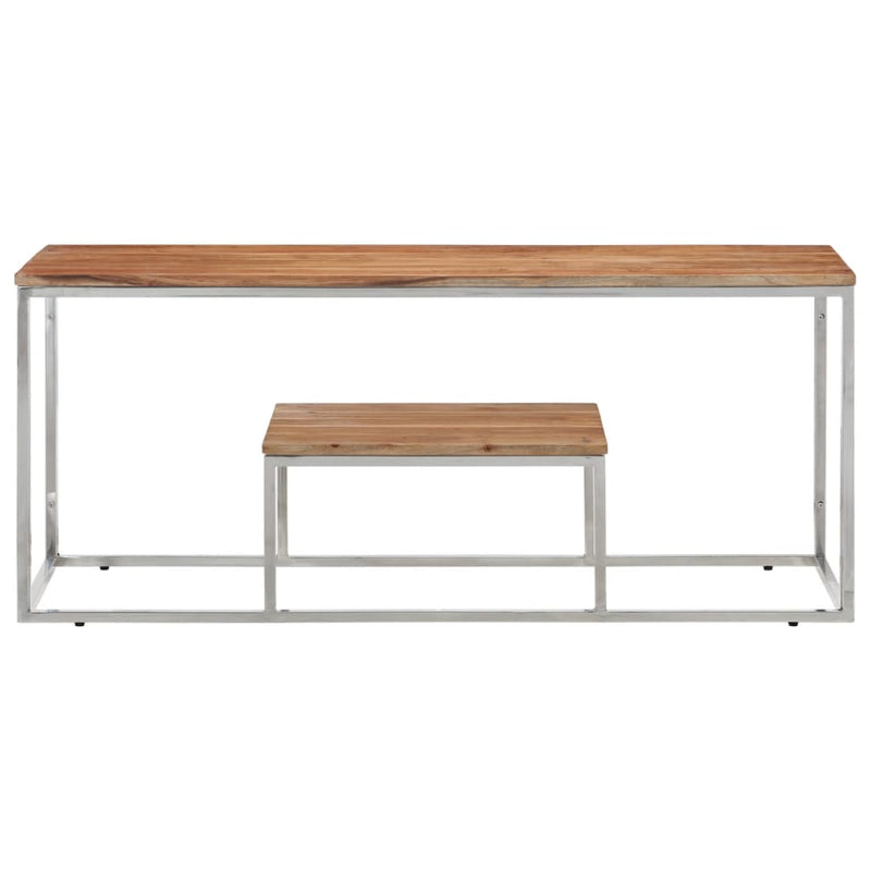 Salontafel roestvrij staal en massief acaciahout zilverkleurig