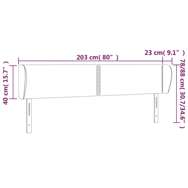 Hoofdbord met randen 203x23x78/88 cm stof taupe