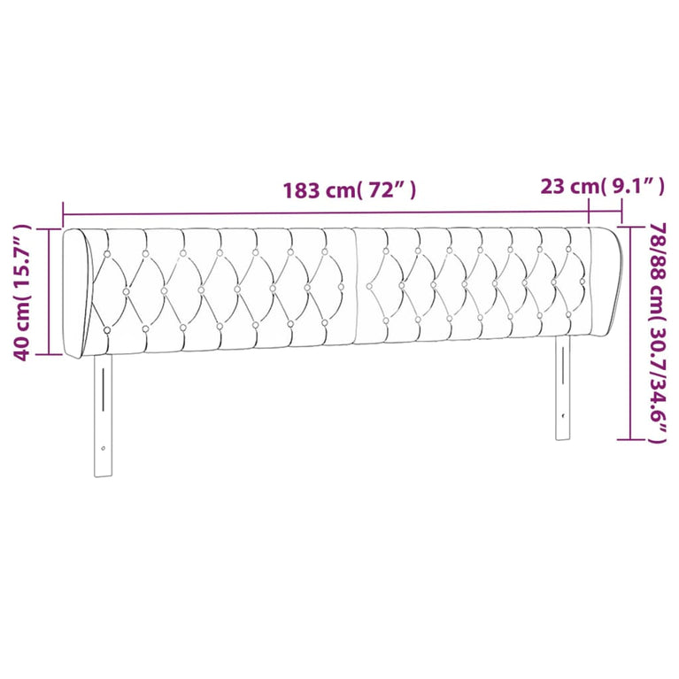 Hoofdbord met randen 183x23x78/88 cm stof taupe