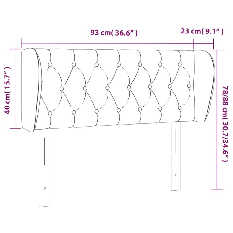 Hoofdbord met randen 93x23x78/88 cm fluweel lichtgrijs