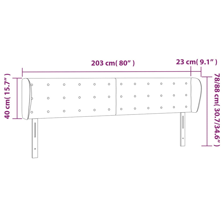Hoofdbord met randen 203x23x78/88 cm stof taupe