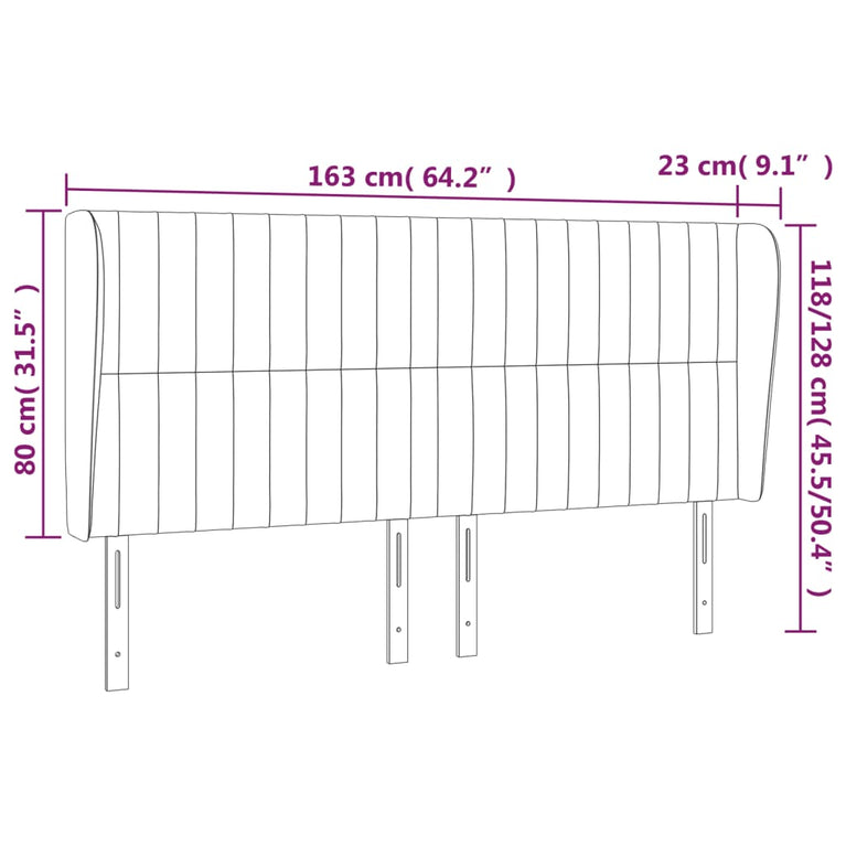 Hoofdbord met randen 163x23x118/128 cm stof lichtgrijs
