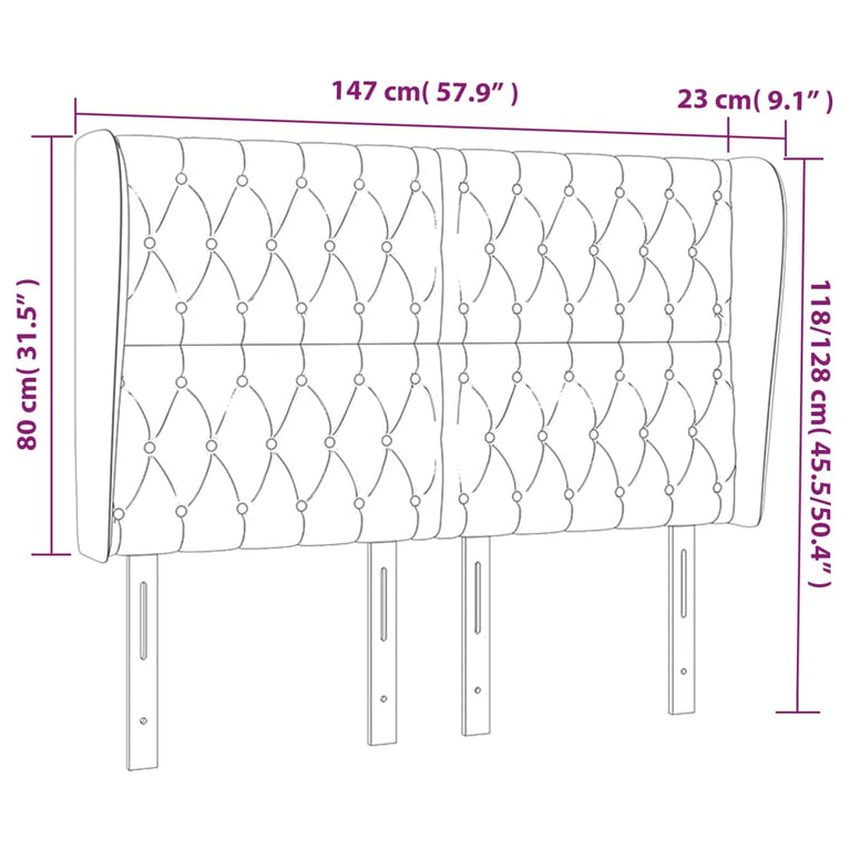 Hoofdbord met randen 147x23x118/128 cm stof blauw
