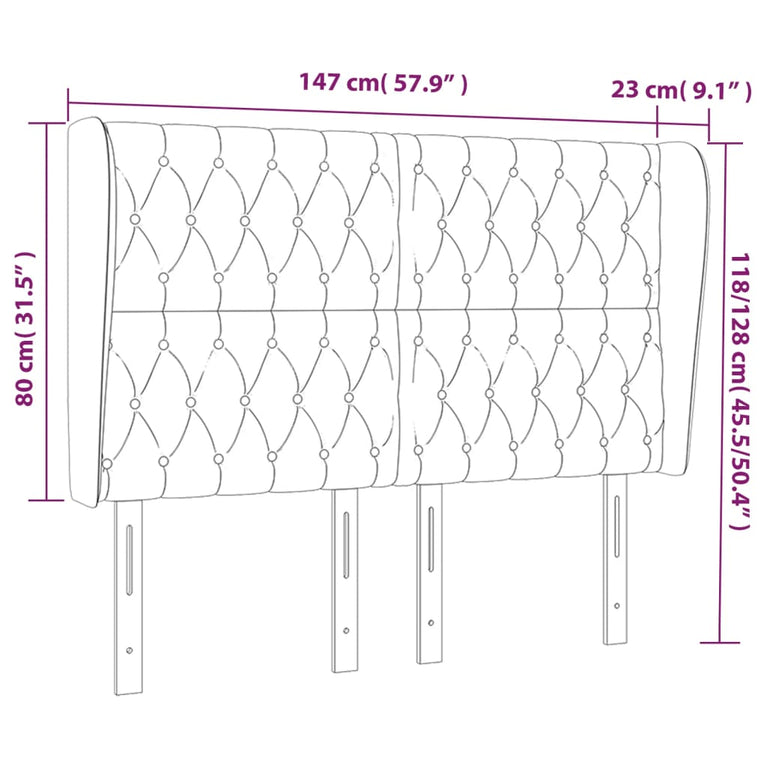Hoofdbord met randen 147x23x118/128 cm fluweel donkergrijs