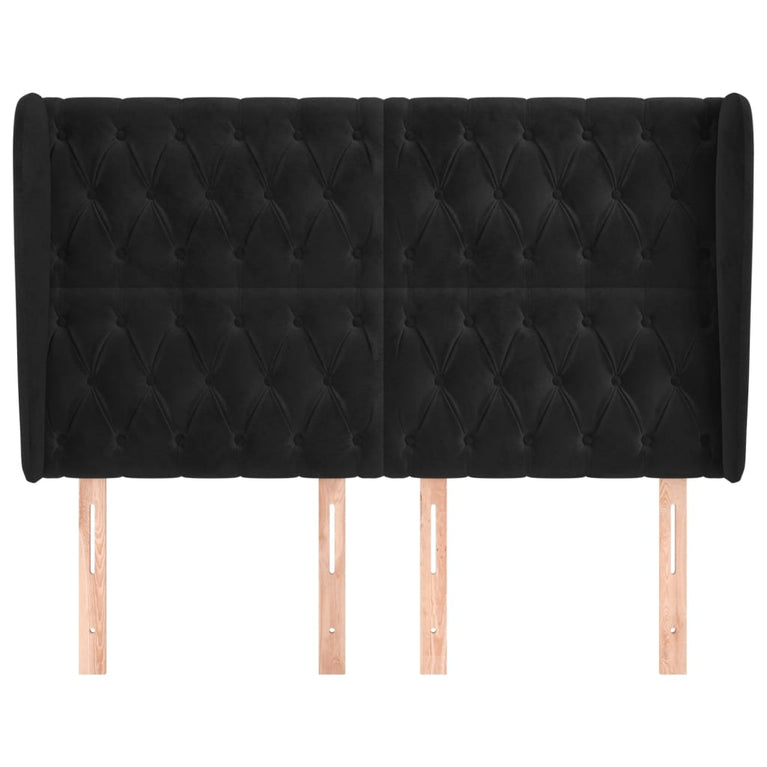 Hoofdbord met randen 163x23x118/128 cm fluweel zwart