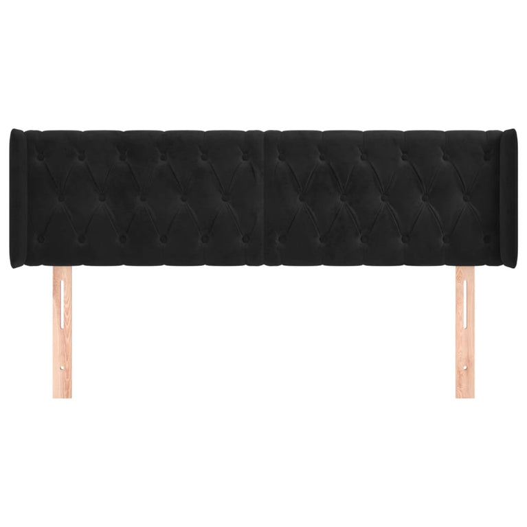 Hoofdbord met randen 163x16x78/88 cm fluweel zwart