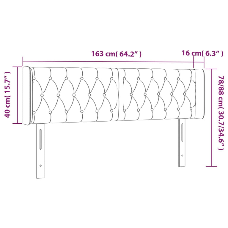 Hoofdbord met randen 163x16x78/88 cm fluweel zwart