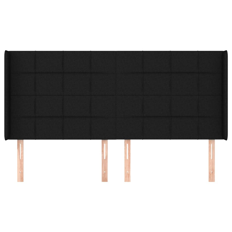 Hoofdbord met randen 163x16x118/128 cm stof zwart