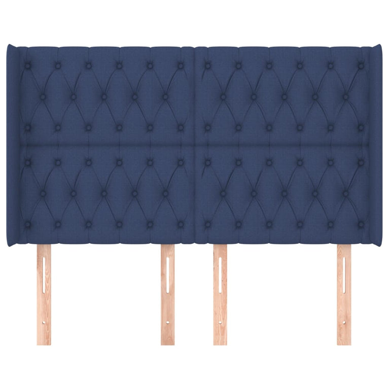 Hoofdbord met randen 147x16x118/128 cm stof blauw