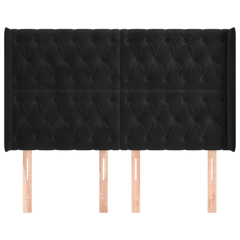 Hoofdbord met randen 163x16x118/128 cm fluweel zwart