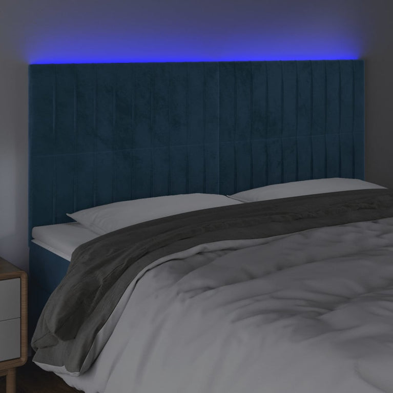 Hoofdbord LED 180x5x118/128 cm fluweel donkerblauw